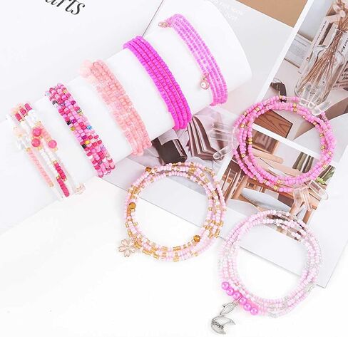 ELABEST 24-39inch African Waist Beads for Women 8Pcs Elastic Belly Beads Colorful Beaded Waist Jewelry Accessories Body Chain in Kuwait