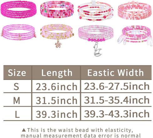 ELABEST 24-39inch African Waist Beads for Women 8Pcs Elastic Belly Beads Colorful Beaded Waist Jewelry Accessories Body Chain in Kuwait