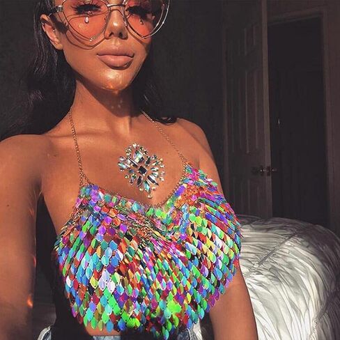 Salliy Boho سلسلة الجسم حمالة صدر ذهبية مثيرة حجر الراين بيكيني حمالة الجسم الرسن عارية الظهر سلسلة حمالة الصدر شاطئ الجسم إكسسوارات مجوهرات للنساء والفتيات (J) in Kuwait