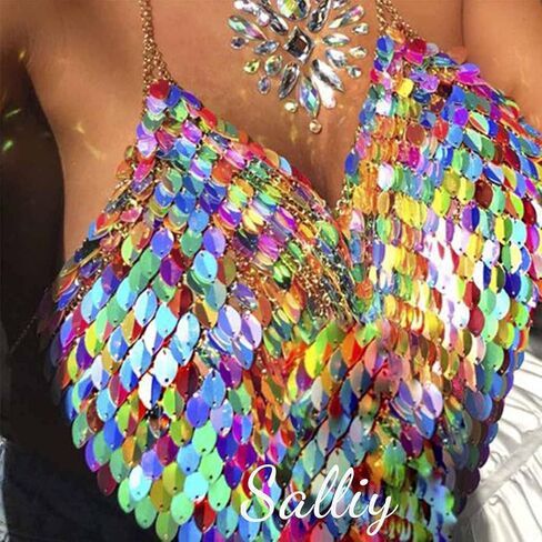 Salliy Boho سلسلة الجسم حمالة صدر ذهبية مثيرة حجر الراين بيكيني حمالة الجسم الرسن عارية الظهر سلسلة حمالة الصدر شاطئ الجسم إكسسوارات مجوهرات للنساء والفتيات (J) in Kuwait