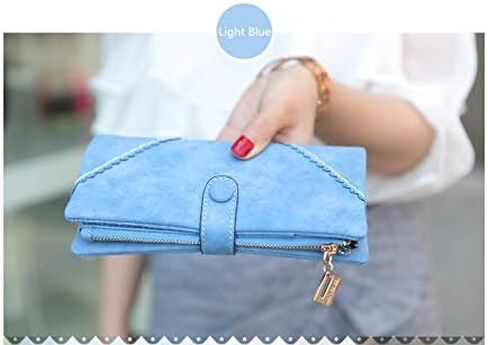 Women Vegan Leather Wallet Bifold Clutch Large Capacity Card Organizer Buckle Long Purse for Girls Candy Color in Kuwait