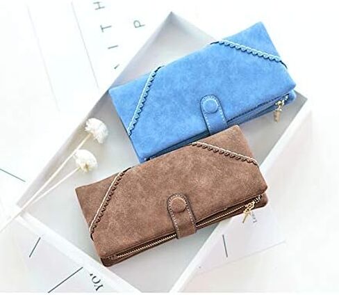 Women Vegan Leather Wallet Bifold Clutch Large Capacity Card Organizer Buckle Long Purse for Girls Candy Color in Kuwait