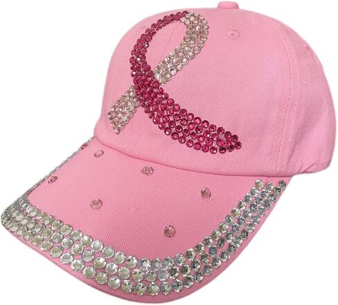 M JOFFEE Pink Ribbon Breast Cancer Support Fitted Baseball Cap with Bling in Kuwait