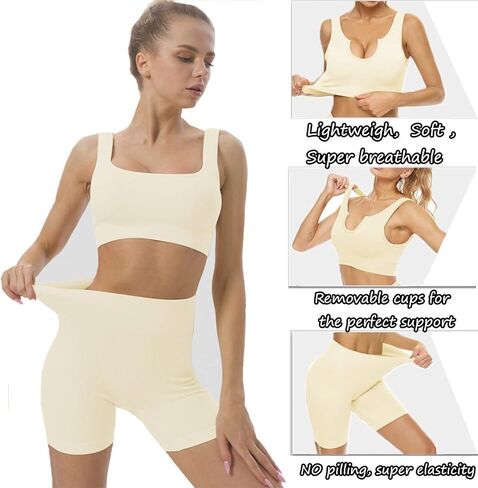 niyokki Workout Sets for Women Seamless Crop Tops Leggings Matching 2 Pieces Outfits Two Piece Yoga Workout Outfits in Kuwait