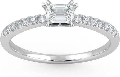 خاتم خطوبة من كاربون أتيليه IGI معتمد 1/3 قيراط من قطع الزمرد الماسي من الشرق والغرب للنساء من الذهب عيار 14 قيراط (G-H، VS1-VS2، cttw) مجموعة تمهيد الفرقة خاتم الذكرى السنوية مقاس 5 إلى 8 in Kuwait