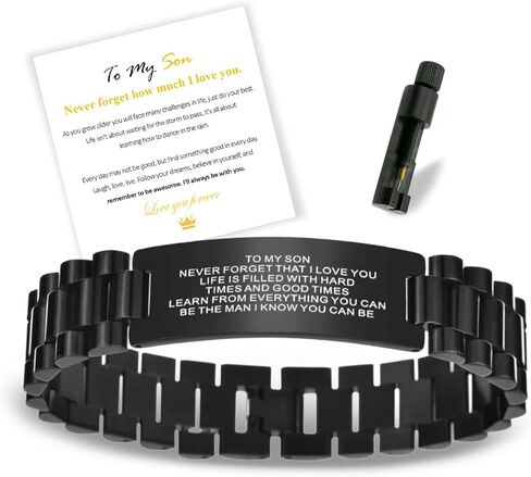 Butishop الابن سوار الفولاذ المقاوم للصدأ معصمه سوار أحبك سوار الشجاعة مع أداة التكيف سوار الابن ملهمة من أمي وأبي هدايا عيد الميلاد in Kuwait
