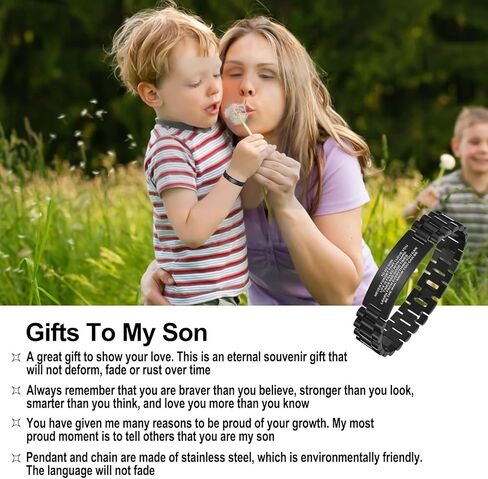 Butishop الابن سوار الفولاذ المقاوم للصدأ معصمه سوار أحبك سوار الشجاعة مع أداة التكيف سوار الابن ملهمة من أمي وأبي هدايا عيد الميلاد in Kuwait