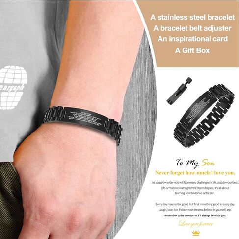 Butishop الابن سوار الفولاذ المقاوم للصدأ معصمه سوار أحبك سوار الشجاعة مع أداة التكيف سوار الابن ملهمة من أمي وأبي هدايا عيد الميلاد in Kuwait