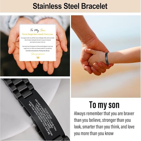 Butishop الابن سوار الفولاذ المقاوم للصدأ معصمه سوار أحبك سوار الشجاعة مع أداة التكيف سوار الابن ملهمة من أمي وأبي هدايا عيد الميلاد in Kuwait
