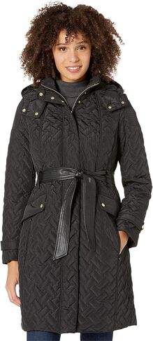 Cole Haan Women's Faux Leather Belted Quilted Signature Coat in Saudi Arabia