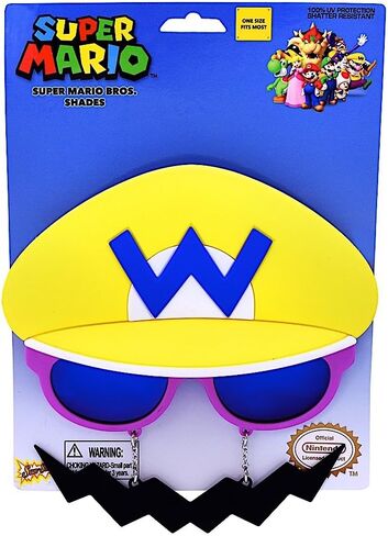 Costume Sunglasses Super Mario Yellow Wario Sun-Staches Party Favors UV400 Yellow/Blue, 8" in Saudi Arabia