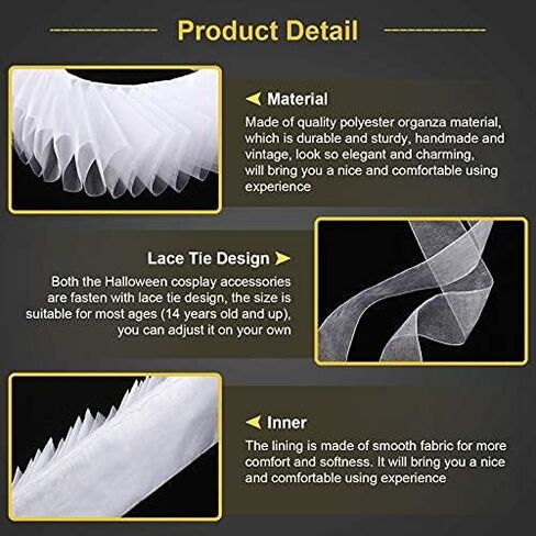 Geyoga Renaissance Collar and Cuff Set Victorian Costume Halloween Cosplay Accessories Wrist Cuffs Ruffled Neck Collar in Saudi Arabia