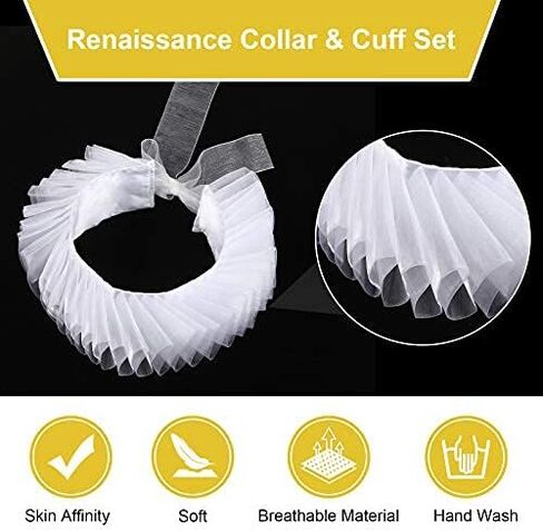 Geyoga Renaissance Collar and Cuff Set Victorian Costume Halloween Cosplay Accessories Wrist Cuffs Ruffled Neck Collar in Saudi Arabia