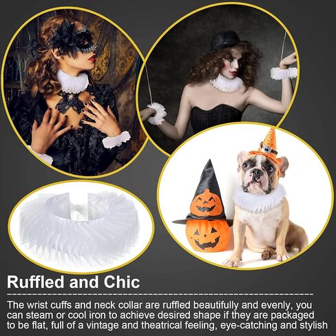 Geyoga Renaissance Collar and Cuff Set Victorian Costume Halloween Cosplay Accessories Wrist Cuffs Ruffled Neck Collar in Saudi Arabia