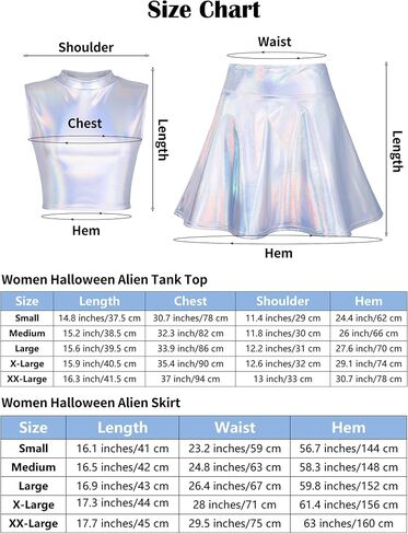 SOMSOC Alien Costume Metallic Top Sleeveless Crop Tank Top Pleated Skirt with Headband Glasses Glitter for Halloween Cosplay in Kuwait