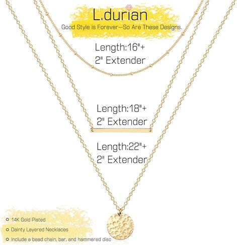 قلادات Ldurian ذات الطبقات للنساء - مجموعة قلادات متعددة الطبقات مطلية بالذهب عيار 14 قيراط، قلادة رقيقة متعددة الطبقات عصرية وقلادات طويلة الطبقات قابلة للتعديل للنساء in Kuwait