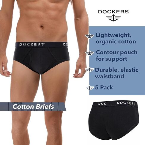ملابس داخلية للرجال من Dockers، ملابس داخلية بيكيني 100% قطن بدون علامات للرجال، عبوة من 5 قطع in Saudi Arabia