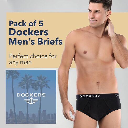 ملابس داخلية للرجال من Dockers، ملابس داخلية بيكيني 100% قطن بدون علامات للرجال، عبوة من 5 قطع in Saudi Arabia