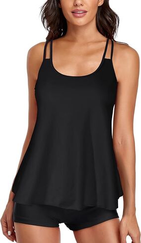 BEOYING Tankini Swimsuit for Women Two Piece Bikini Tummy Control Bathing Suit Tank Top Swimwear with Boyshorts in Saudi Arabia