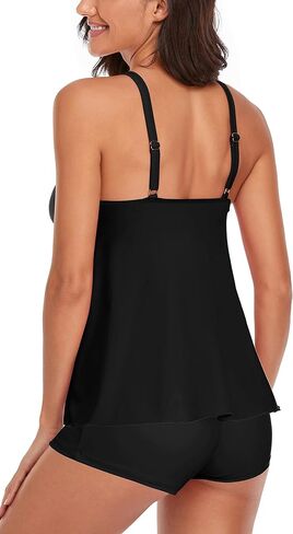 BEOYING Tankini Swimsuit for Women Two Piece Bikini Tummy Control Bathing Suit Tank Top Swimwear with Boyshorts in Saudi Arabia
