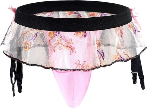 ABAFIP Men's Sissy Skirted Thong Panties Bowknot Low Rise G-string Bikini Briefs Underwear with 4 Gaters Belt in Saudi Arabia