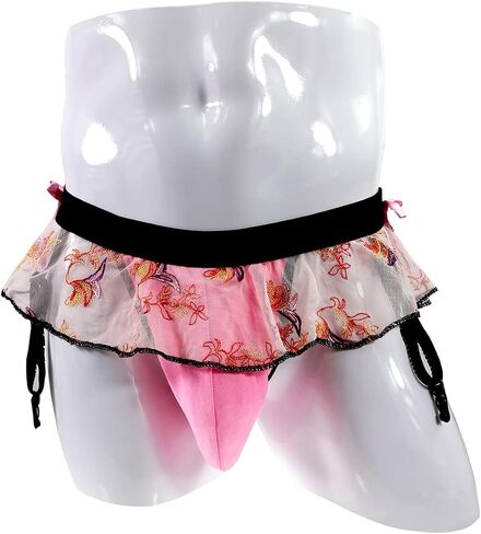 ABAFIP Men's Sissy Skirted Thong Panties Bowknot Low Rise G-string Bikini Briefs Underwear with 4 Gaters Belt in Saudi Arabia