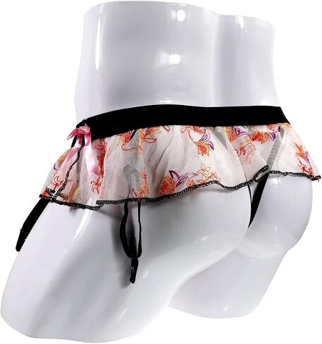 ABAFIP Men's Sissy Skirted Thong Panties Bowknot Low Rise G-string Bikini Briefs Underwear with 4 Gaters Belt in Saudi Arabia