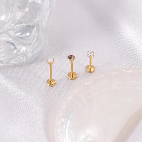 Vegolita 16G 18G 3PCS G23 Titanium Internally Threaded Labret Monroe Stud Lip Rings Opal CZCartilage Helix Tragus Stud Earrings Conch Stud Titanium Piercing Jewelry for Sensitive Skin 6MM 8MM 10MM in Saudi Arabia