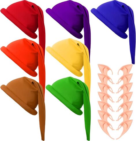 Unittype 14 Pcs Halloween Dwarf Costumes Set 7 Christmas Dwarf Hat Gnome Elf Hat 7 Fairy Pixie Elf Ears Fake Pointed Ears in Saudi Arabia