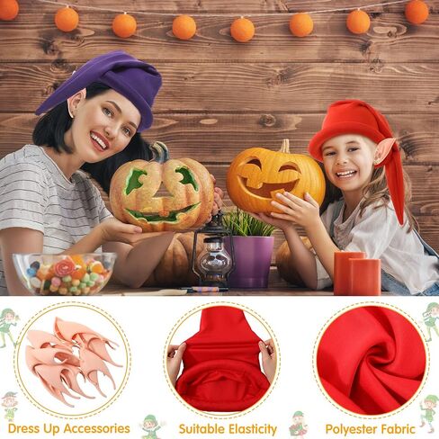 Unittype 14 Pcs Halloween Dwarf Costumes Set 7 Christmas Dwarf Hat Gnome Elf Hat 7 Fairy Pixie Elf Ears Fake Pointed Ears in Saudi Arabia