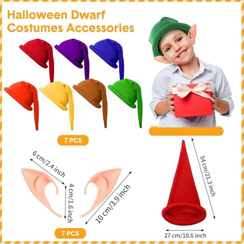Unittype 14 Pcs Halloween Dwarf Costumes Set 7 Christmas Dwarf Hat Gnome Elf Hat 7 Fairy Pixie Elf Ears Fake Pointed Ears in Saudi Arabia