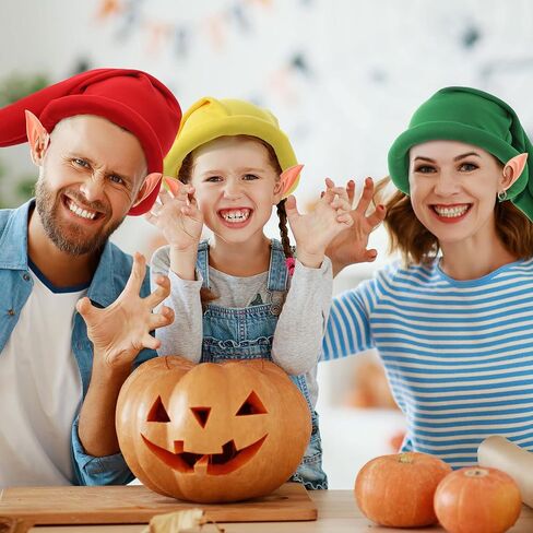 Unittype 14 Pcs Halloween Dwarf Costumes Set 7 Christmas Dwarf Hat Gnome Elf Hat 7 Fairy Pixie Elf Ears Fake Pointed Ears in Saudi Arabia