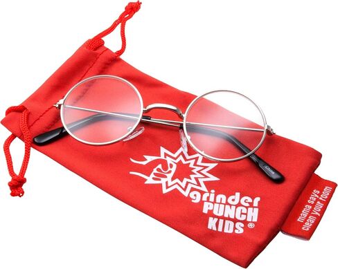 grinderPUNCH Kids Size Non-Prescription Glasses Round Circle Frame Clear Lens Costume (Age 3-10) Silver in Saudi Arabia