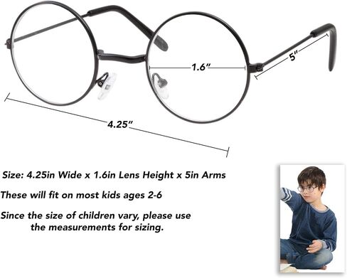 grinderPUNCH Kids Size Non-Prescription Glasses Round Circle Frame Clear Lens Costume (Age 3-10) Silver in Saudi Arabia