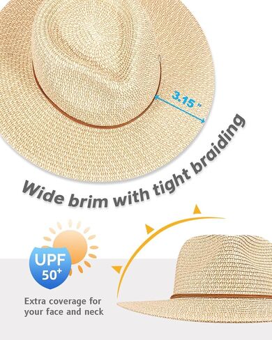 قبعة شمس بنما سترو للنساء والرجال، قبعة فيدورا واسعة الحواف قابلة للطي للسفر، قبعة صيفية للشاطئ بالأشعة فوق البنفسجية بعامل حماية من الأشعة فوق البنفسجية 50+ in Kuwait