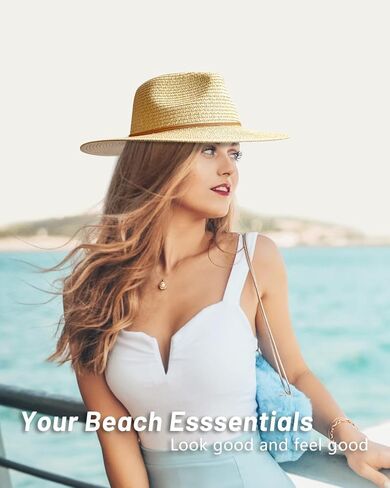 قبعة شمس بنما سترو للنساء والرجال، قبعة فيدورا واسعة الحواف قابلة للطي للسفر، قبعة صيفية للشاطئ بالأشعة فوق البنفسجية بعامل حماية من الأشعة فوق البنفسجية 50+ in Kuwait