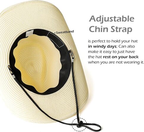 Gossifan Women's Woven Straw Cowboy Hat w/Beaded Trim Band Hat Beach Holiday Sun Hats in Kuwait
