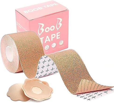 شريط LongYou Boob - شريط رفع الثدي، شريط مقاوم للماء ومقاوم للعرق لرفع الثدي مع قطعتين من أغطية الحلمات، شريط حمالة صدر لاصق قابل لإعادة الاستخدام للثدي الكبير A-G Cup Nude in Kuwait