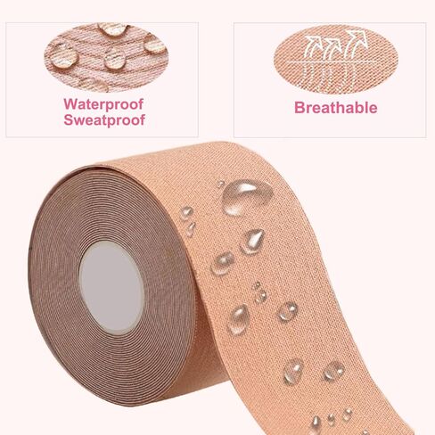 شريط LongYou Boob - شريط رفع الثدي، شريط مقاوم للماء ومقاوم للعرق لرفع الثدي مع قطعتين من أغطية الحلمات، شريط حمالة صدر لاصق قابل لإعادة الاستخدام للثدي الكبير A-G Cup Nude in Kuwait