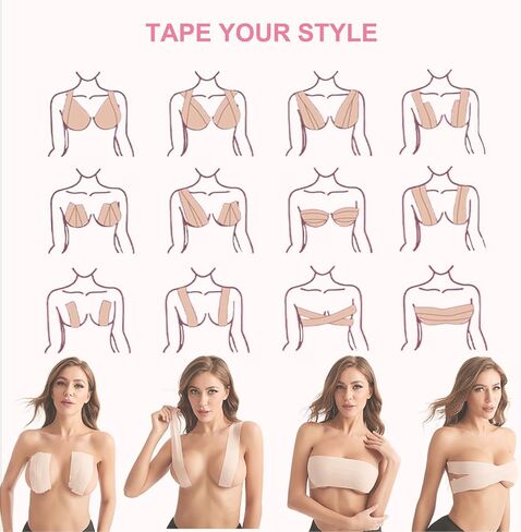 شريط LongYou Boob - شريط رفع الثدي، شريط مقاوم للماء ومقاوم للعرق لرفع الثدي مع قطعتين من أغطية الحلمات، شريط حمالة صدر لاصق قابل لإعادة الاستخدام للثدي الكبير A-G Cup Nude in Kuwait