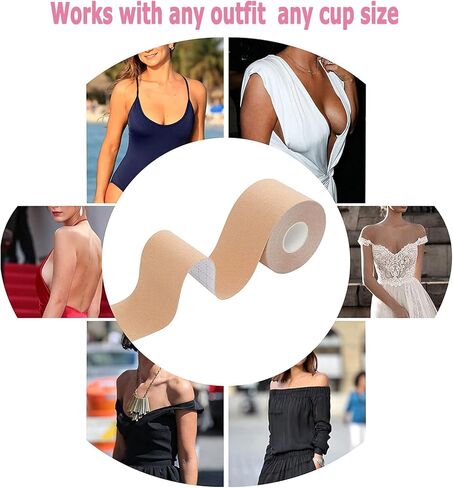 شريط LongYou Boob - شريط رفع الثدي، شريط مقاوم للماء ومقاوم للعرق لرفع الثدي مع قطعتين من أغطية الحلمات، شريط حمالة صدر لاصق قابل لإعادة الاستخدام للثدي الكبير A-G Cup Nude in Kuwait