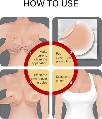 غطاء الحلمة، فطائر الحلمة، أغطية حلمات السيليكون للنساء قابلة لإعادة الاستخدام، فطائر سيليكون مقاومة للماء للسباحة، بتلات الثدي مع صندوق سفر -2 in Kuwait