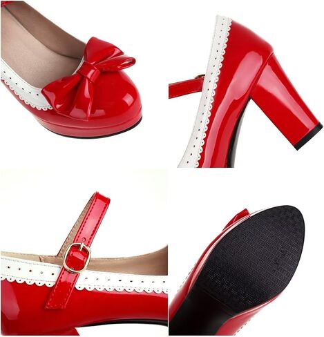 FOREADA Lolita Bow Platform High Heel Women Rockabilly Mary Jane | Features soft kawaii retro lolita tea party aesthetic, block heel, bow and round toe, versatile for dress wear in Saudi Arabia