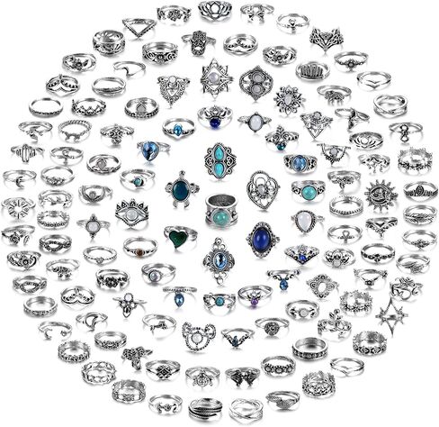 FIBO STEEL 122 Pcs Vintage Silver Knuckle Rings Set for Women Bohemian Stackable Joint Midi Finger Rings Retro Stone Crystal Stacking Rings Pack in Saudi Arabia