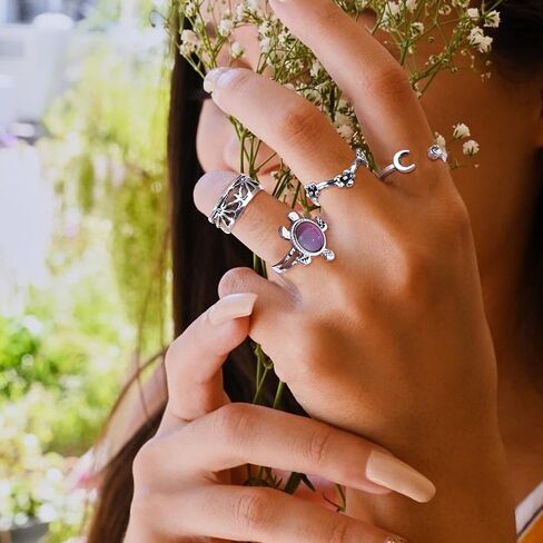 FIBO STEEL 122 Pcs Vintage Silver Knuckle Rings Set for Women Bohemian Stackable Joint Midi Finger Rings Retro Stone Crystal Stacking Rings Pack in Saudi Arabia