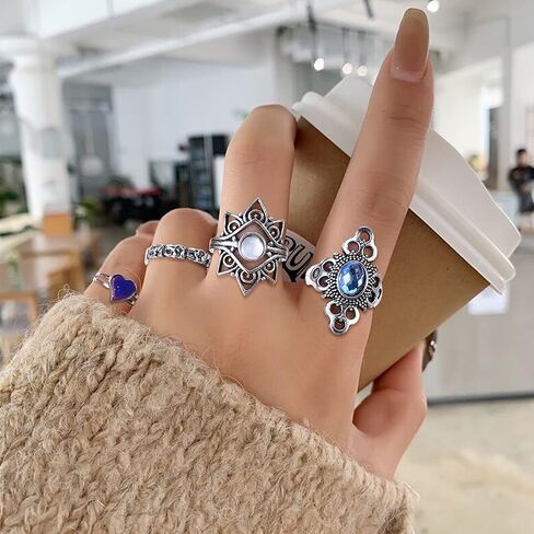 FIBO STEEL 122 Pcs Vintage Silver Knuckle Rings Set for Women Bohemian Stackable Joint Midi Finger Rings Retro Stone Crystal Stacking Rings Pack in Saudi Arabia