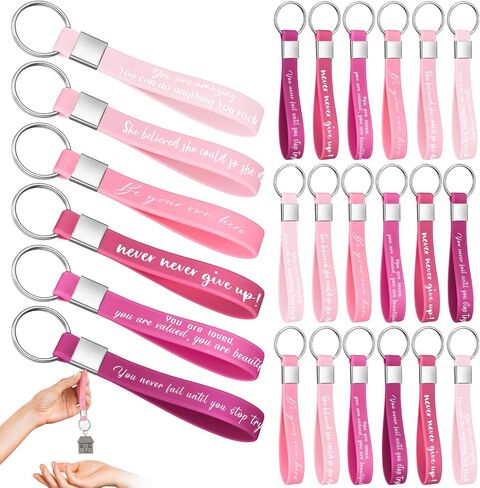Sasylvia 24 Pcs Inspirational Quote Key Chains Bulk for Women Men Girls Christmas Gift Pink Silicone Motivational Quote Keychain Rings Motivational Keychains Student Employee Office in Saudi Arabia