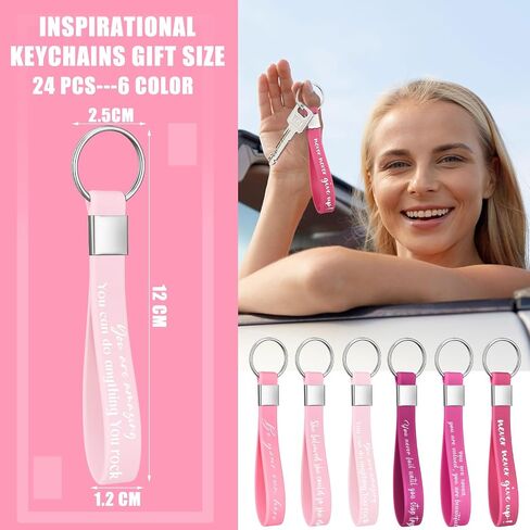 Sasylvia 24 Pcs Inspirational Quote Key Chains Bulk for Women Men Girls Christmas Gift Pink Silicone Motivational Quote Keychain Rings Motivational Keychains Student Employee Office in Saudi Arabia
