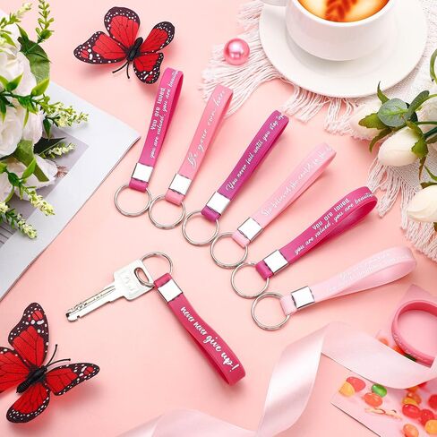 Sasylvia 24 Pcs Inspirational Quote Key Chains Bulk for Women Men Girls Christmas Gift Pink Silicone Motivational Quote Keychain Rings Motivational Keychains Student Employee Office in Saudi Arabia