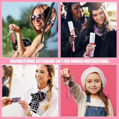 Sasylvia 24 Pcs Inspirational Quote Key Chains Bulk for Women Men Girls Christmas Gift Pink Silicone Motivational Quote Keychain Rings Motivational Keychains Student Employee Office in Saudi Arabia